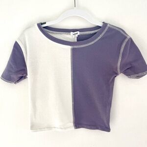 4/$20💥Inside Out Colour Blocked Crop Tee, Lilac & White, Exposed Stitching